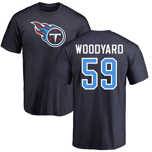 Tennessee Titans Men Navy Blue Wesley Woodyard Name and Number Logo NFL Football #59 T Shirt